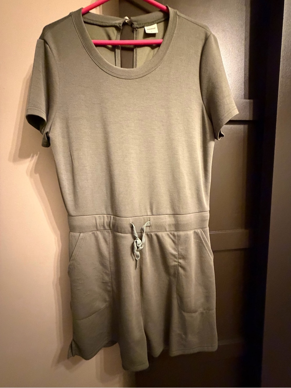 Olive Short-Sleeve Drawstring Romper